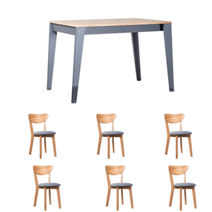 COMBO NORDICO DEFRANCE - MESA 150CM GRIS  6 SILLAS TAPIZ GRIS (OT000021  OT000007)