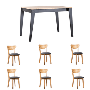 COMBO NORDICO DEFRANCE - MESA 150CM NEGRO  6 SILLAS TAPIZ NEGRO (OT000022  OT000008)