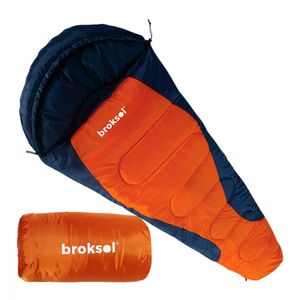 Broksol Bolsa De Dormir Olivo 250 Con Capucha Naranja Con Azul