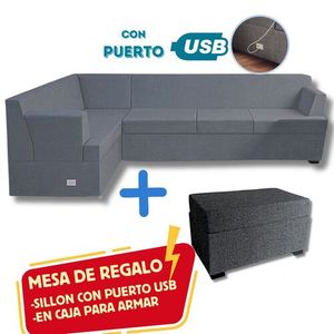 Sillón Smart 3+2 Cuerpos Living Box ® c/Puerto USB En Caja para armar. Derecho