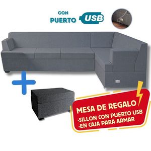 Sillón Smart 3+2 Cuerpos Living Box ® c/Puerto USB En Caja para armar. Izquierdo