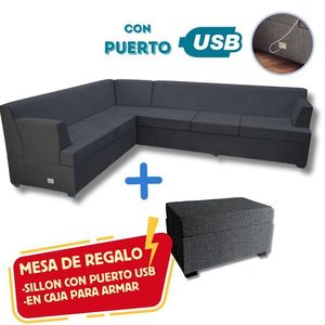 Sillón Smart 3+3 Cuerpos Living Box ® c/Puerto USB En Caja para armar. Derecho.