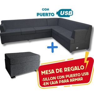 Sillón Smart 3+3 Cuerpos Living Box ® c/Puerto USB En Caja para armar. Izquierdo.