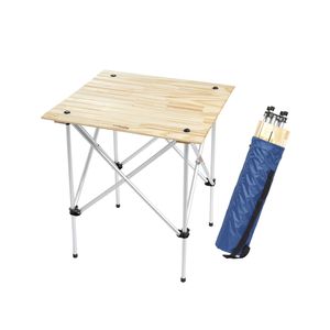 Mesa Plegable Broksol Aluminio Madera Camping Con Bolso Portable
