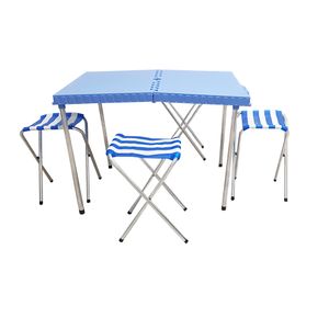 Mesa Plegable Broksol Camping Tipo Valija 4 Banquitos Azul