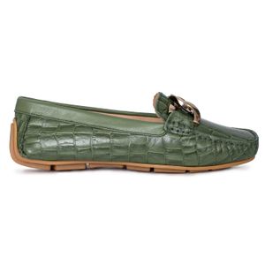 MOCASIN BAMBA VERDE CUERO ZAPATO MUJER CASUAL