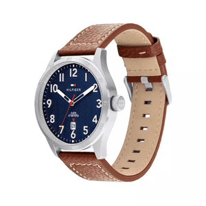 RELOJ ANALÓGICO TOMMY HILFIGER - CAJA CUARZO PLATEADA ESFERA AZUL MALLA CUERO (RTH0722)