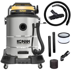 Aspiradora Y Sopladora Industrial Konan 2 Motores 2400W 60Lts de Acero Inox