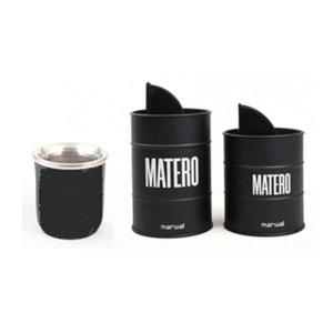 Set matero: mate acero inox + lata yerbera+ lata azucarera