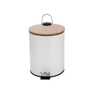 Cesto Tacho Pedal 3Lts Acero Pintado Tapa Bambú Hogar Actual