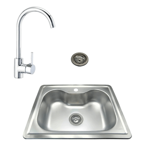 Grifería Cocina Pico Cisne Combo Bacha Acero + Sopapa Vont