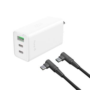 Kit Hune Cargador 65w Blanco + Cable Trenzado C-C Acc-Ki-074