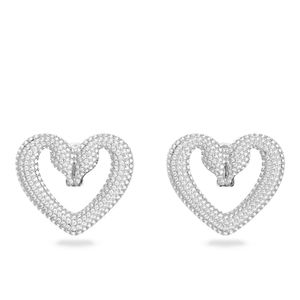 Aros Swarovski Corazón Medianos Blancos Con Baño De Rodio