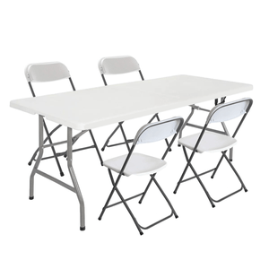 Mesa Plástica 1.80cm + 4 Sillas Plegables Patas Acero