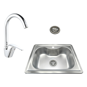 Grifería Cocina Combo + Bacha Acero 60x45x15 + Sopapa Vont