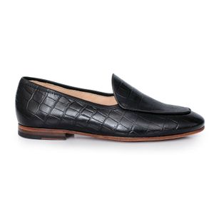 MOCASIN CRESPO NEGRO ELEGANTE CUERO MUJER ZAPATO