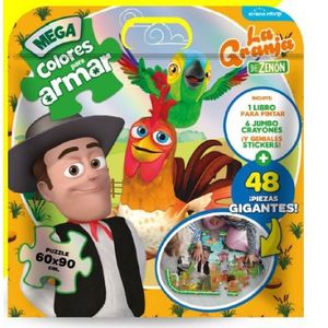 MEGA COLORES PARA ARMAR LA GRANJA DE ZENON LIBRO CRAYONES STICKERS Y PUZZLE 48 PIEZAS - Anonimo