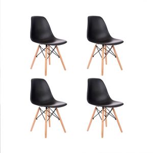 Combo x4 Sillas Eames Pvc Negro Patas Madera Garden Life F901101X4 En Caja