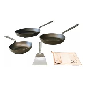 3x2 Sartenes curadas Kankay: N30 + N25 + N20 + Accesorios, Antiadherentes
