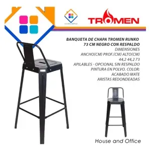Banqueta De Chapa Tromen Runko 73 Cm X4 Negra Con Respaldo