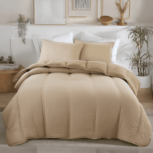 Acolchado Davos Kavanagh Con Corderito Beige Queen  2 1/2 Plaza + 2 Fundones