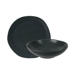 Set x 12 piezas Vajilla Playo Hondo Ceramica Organic Aston Gris
