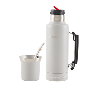 Termo Electrico De 1 Litro Kanji Gris c/Bombilla Dos en Uno