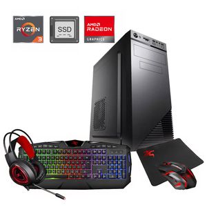 PC ARMADA GAMER AMD RYZEN 3 3200G 8GB SSD 240GB TECLADO MOUSE AURICULARES PAD