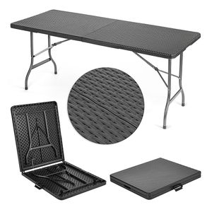 Mesa Plegable De Camping 1.80 Negro Simil Rattan Plástico Maletin