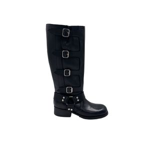 Bota De Mujer Cuero Vacuno Y Gamuza Con Hebillas Caña Alta