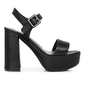 SANDALIA DEORIA NEGRA TACO ALTO CUERO MUJER