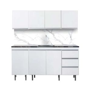 BAJO MESADA + ALACENA ARCO 160 CM RICCHEZZE BLANCO ALUMINIO (120 + 40 CM)