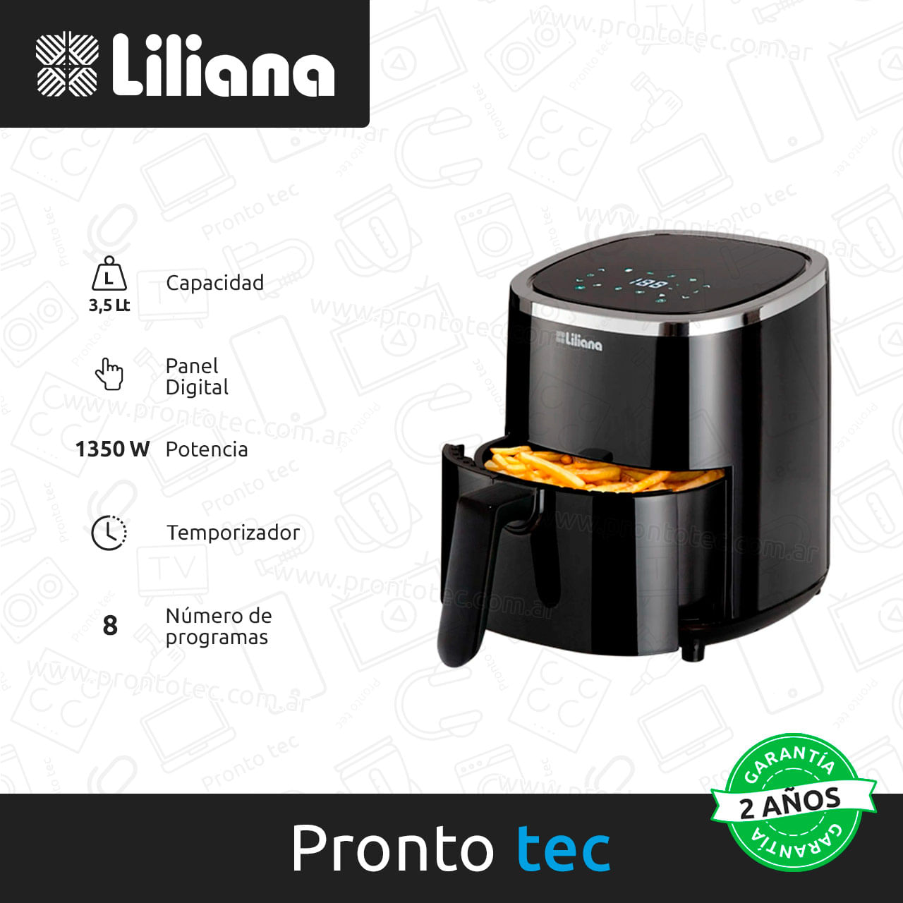 Freidora De Aire 7L Digital - 1350W, Sin Aceite, Multifunción, Panel Táctil, Negra, Ideal Para Familias