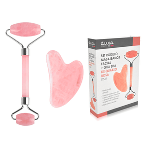 Set Rodillo Masajeador Facial + Gua Sha De Cuarzo D541 Duga