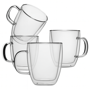 Pack X4 Taza de Vidrio Doble Pared Café 350 Ml Hogar Actual
