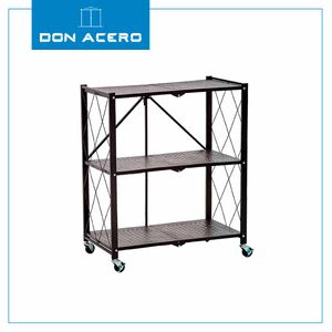 Estantería Plegable de 3 Niveles con Ruedas Color Negro