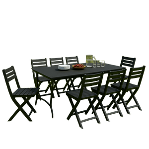 Set De Jardín Con Mesa Plegable Negra Y 8 Sillas Plegables