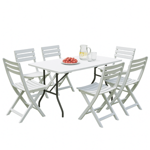 Set De Jardín Con Mesa Plegable Blanca Y 6 Sillas Plegables