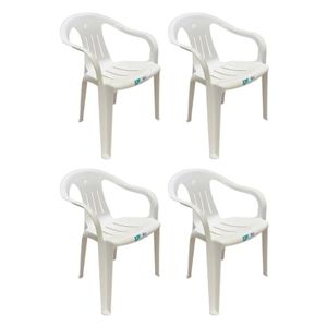 Combo 4 sillas plásticas apilables con apoyabrazos y posa celular