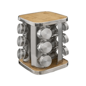 Especiero Cocina Giratorio 12 Condimentos Acero Bambu Cuadrado