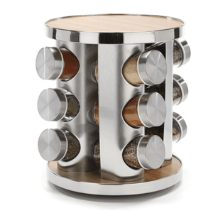 Especiero Cocina Giratorio 12 Condimentos Acero Bambu Redondo