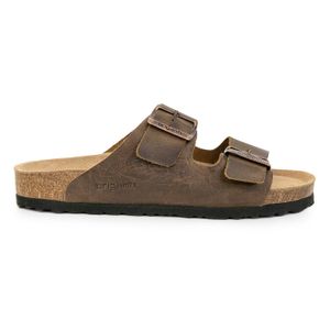 CHINELA OLIVA CHOCOLATE BIRK CUERO MUJER OJOTA