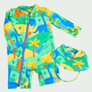 Trajes de baño con gorro, Dinos jungle. Para bebes de 6 a 24 meses