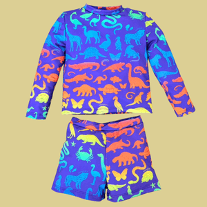 Conjunto de remera con protección solar UV 50 + short de baño Animales degrade