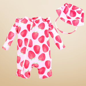 Trajes de baño con gorro, para bebes de 6 a 24 meses Frutillas grandes
