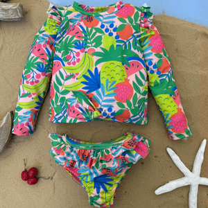 CONJUNTO DE REMERA MANGA LARGA + BOMBACHA CON PROTECCION SOLAR UV50+. FRUTAS TROPICALES