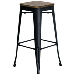 Banqueta Alta Tolix Negro Semi Mate Asiento Madera