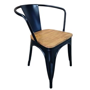Silla Tolix Negro Mate Asiento de Madera con Apoyabrazos