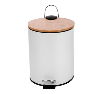 Cesto Tacho Basura Acero Pintado Tapa Bambú 5L Hogar Actual