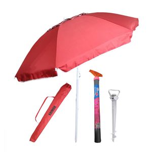 Kaimon sombrilla 180cm Rojo + Kaimon Estaca Tirabuzon de Sombrilla + Easy Summer Sacarena